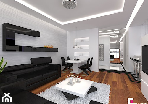 Apartament w Warszawie - Mały biały salon z jadalnią, styl nowoczesny - zdjęcie od CUBE Interior Design