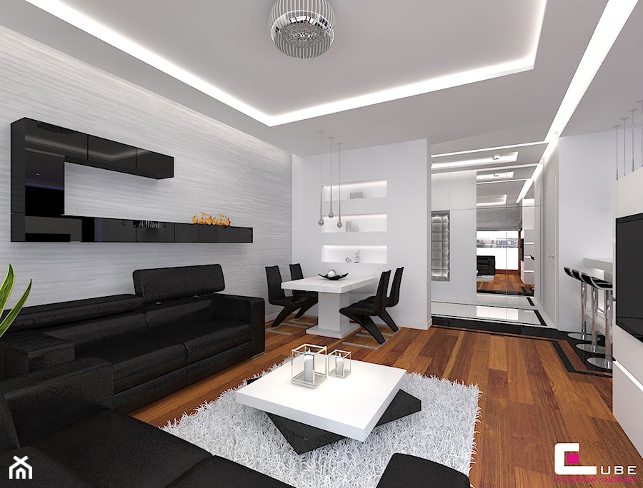 Apartament w Warszawie - Mały biały salon z jadalnią, styl nowoczesny - zdjęcie od CUBE Interior Design