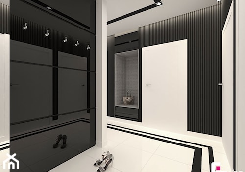 Mieszkanie w Rzeszowie - Duży z wieszakiem biały czarny hol / przedpokój, styl glamour - zdjęcie od CUBE Interior Design