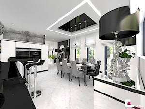 Dom w Kępie Okrzewskiej - Duża biała jadalnia w kuchni, styl glamour - zdjęcie od CUBE Interior Design