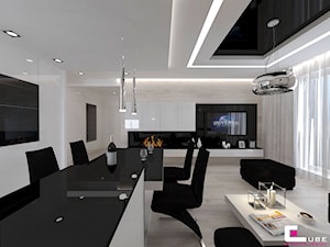 Mieszkanie 69 m2 w Siedlcach - Średnia biała jadalnia w salonie w kuchni, styl nowoczesny - zdjęcie od CUBE Interior Design