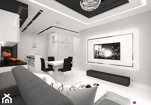 Mieszkanie w Mińsku Mazowieckim 50 m2 - Średni biały salon z jadalnią, styl nowoczesny - zdjęcie od CUBE Interior Design
