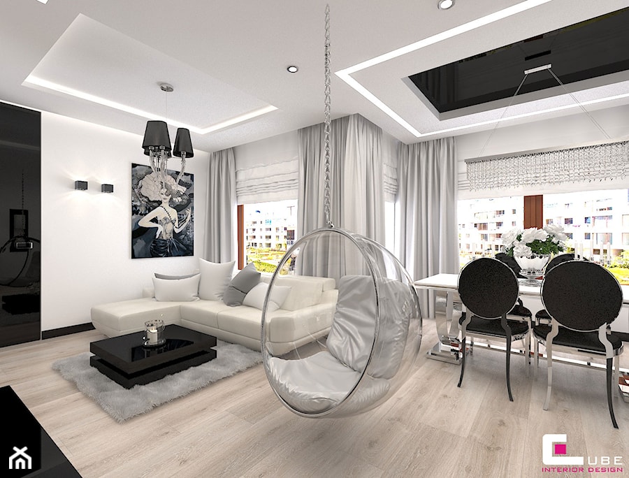 Mieszkanie w Trójmieście - Średni biały salon z jadalnią, styl glamour - zdjęcie od CUBE Interior Design