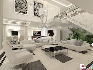 Dom pod Zambrowem - Duży biały salon z kuchnią z jadalnią, styl nowoczesny - zdjęcie od CUBE Interior Design