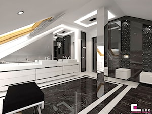 Dom w Chojnowie - Średnia na poddaszu z dwoma umywalkami z punktowym oświetleniem łazienka z oknem, styl glamour - zdjęcie od CUBE Interior Design