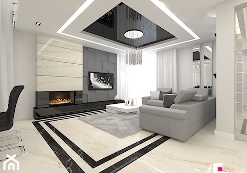 Projekt wnętrz domu - Duży szary salon, styl nowoczesny - zdjęcie od CUBE Interior Design