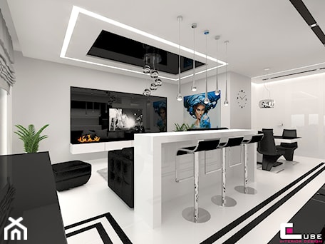 Aranżacje wnętrz - Salon: Mieszkanie 65 m2 w Warszawie - Średni biały czarny salon z jadalnią, styl nowoczesny - CUBE Interior Design. Przeglądaj, dodawaj i zapisuj najlepsze zdjęcia, pomysły i inspiracje designerskie. W bazie mamy już prawie milion fotografii!