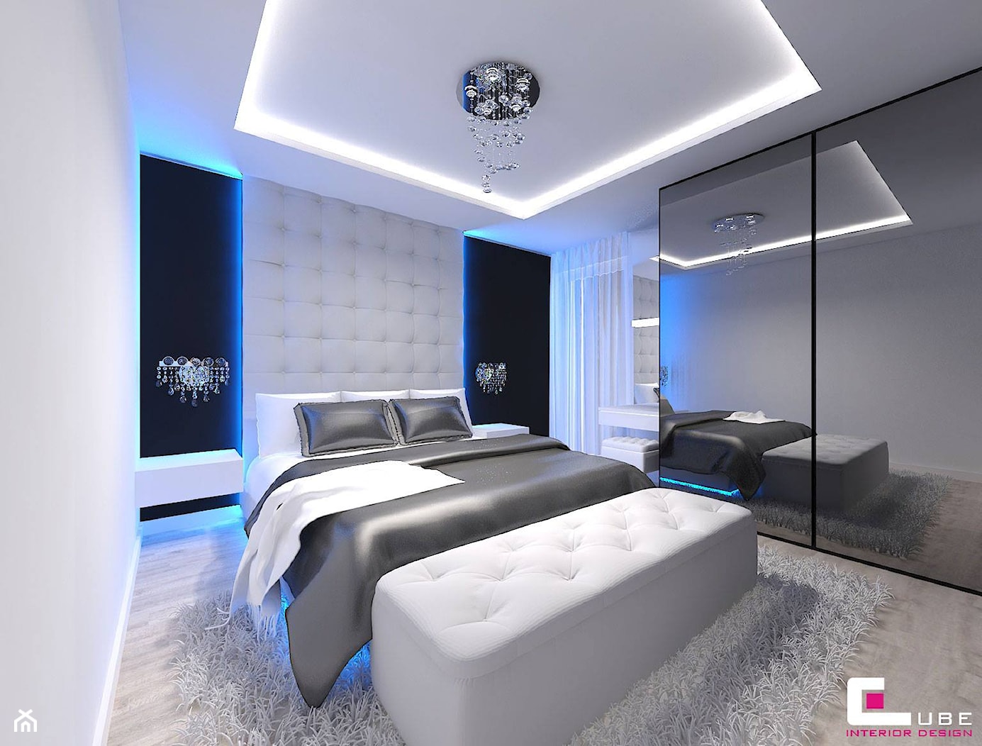 Mieszkanie w Mińsku Mazowieckim 70 m2 - Średnia biała czarna sypialnia, styl nowoczesny - zdjęcie od CUBE Interior Design - Homebook