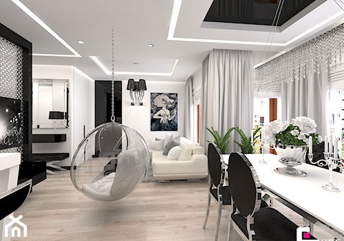 Mieszkanie w Trójmieście - Średnia biała jadalnia w salonie, styl glamour - zdjęcie od CUBE Interior Design