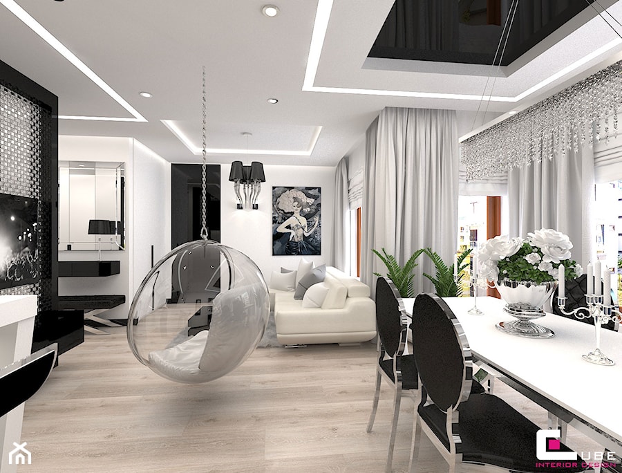 Mieszkanie w Trójmieście - Średnia biała jadalnia w salonie, styl glamour - zdjęcie od CUBE Interior Design
