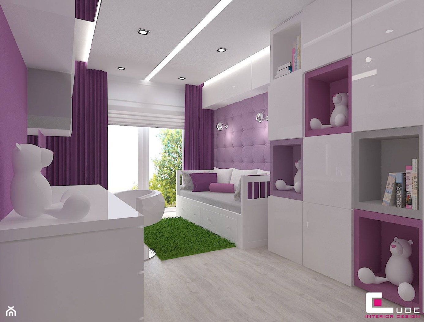 Dom w Lipkowie - Średni fioletowy szary pokój dziecka dla nastolatka dla dziewczynki, styl nowoczes ... - zdjęcie od CUBE Interior Design - Homebook