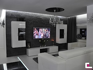 Mieszkanie Białołęka, Warszawa - Średni biały czarny salon z barkiem, styl glamour - zdjęcie od CUBE Interior Design