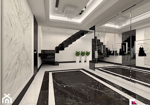Dom w Chojnowie - Duży biały czarny z marmurem na podłodze hol / przedpokój, styl glamour - zdjęcie od CUBE Interior Design
