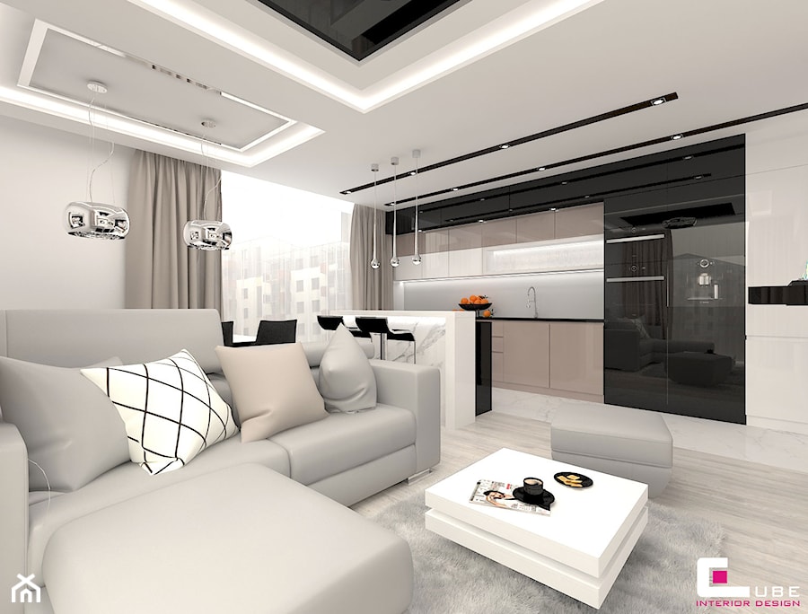 Projekt mieszkania chłodny beż - Salon, styl nowoczesny - zdjęcie od CUBE Interior Design