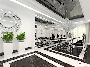 Dom w Chojnowie - Duża biała jadalnia jako osobne pomieszczenie, styl glamour - zdjęcie od CUBE Interior Design