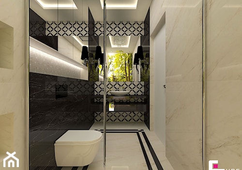 DOM Z ANTRESOLĄ - Średnia na poddaszu bez okna z punktowym oświetleniem łazienka, styl glamour - zdjęcie od CUBE Interior Design