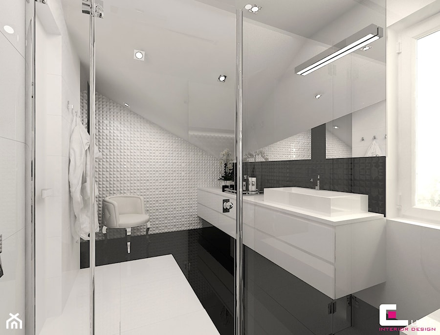 DOM POD LEGNICĄ - Średnia na poddaszu łazienka z oknem, styl glamour - zdjęcie od CUBE Interior Design