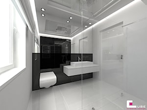 Dom w Markach - Średnia na poddaszu z punktowym oświetleniem łazienka z oknem, styl nowoczesny - zdjęcie od CUBE Interior Design