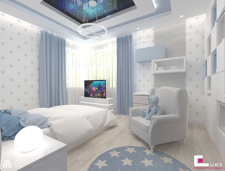 Projekt wnętrz domu w Wołominie - Średni biały szary pokój dziecka dla nastolatka dla chłopca, styl nowoczesny - zdjęcie od CUBE Interior Design