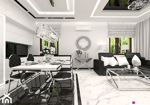 Mieszkanie pokazowe w Konstancinie-Jeziornie - Średnia biała jadalnia w salonie, styl glamour - zdjęcie od CUBE Interior Design