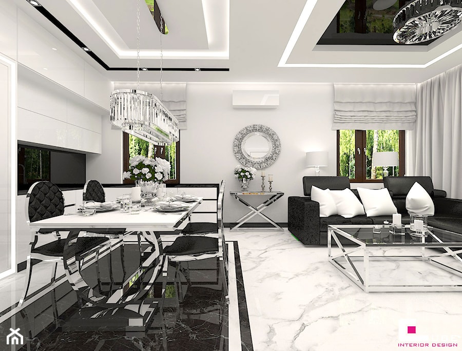 Mieszkanie pokazowe w Konstancinie-Jeziornie - Średnia biała jadalnia w salonie, styl glamour - zdjęcie od CUBE Interior Design