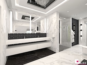 Projekt wnętrz domu w Wołominie - Duża na poddaszu z dwoma umywalkami łazienka z oknem, styl glamour - zdjęcie od CUBE Interior Design