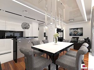 Mieszkanie w Rzeszowie - Średnia biała jadalnia w salonie w kuchni, styl glamour - zdjęcie od CUBE Interior Design