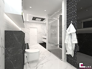 Projekt wnętrz domu w Wołominie - Średnia na poddaszu bez okna z marmurową podłogą łazienka, styl glamour - zdjęcie od CUBE Interior Design