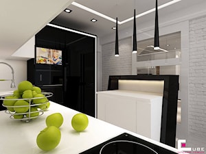 Dom na Zaciszu - Mała zamknięta biała z zabudowaną lodówką z podblatowym zlewozmywakiem kuchnia w kształcie litery u, styl nowoczesny - zdjęcie od CUBE Interior Design
