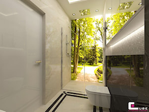Dom pod Zambrowem - Mała na poddaszu bez okna z punktowym oświetleniem łazienka, styl nowoczesny - zdjęcie od CUBE Interior Design