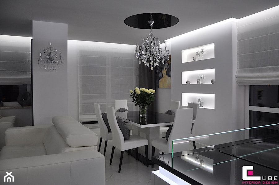 Średnia szara jadalnia w salonie, styl glamour - zdjęcie od CUBE Interior Design