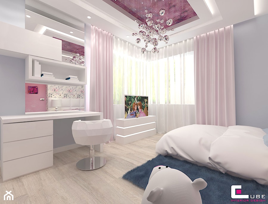 Projekt wnętrz domu w Wołominie - Średni szary pokój dziecka dla dziecka dla nastolatka dla dziewczynki, styl glamour - zdjęcie od CUBE Interior Design