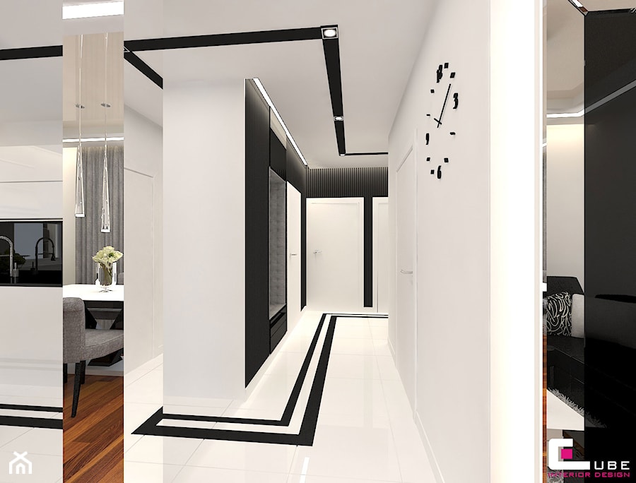 Mieszkanie w Rzeszowie - Duży biały czarny hol / przedpokój, styl glamour - zdjęcie od CUBE Interior Design