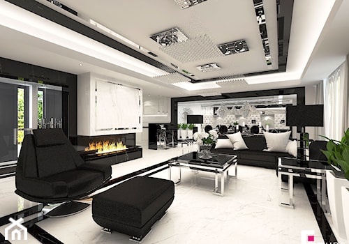 Dom w Chojnowie - Duży biały salon z jadalnią, styl glamour - zdjęcie od CUBE Interior Design
