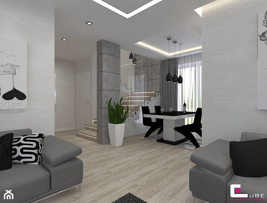 Dom w Lipkowie - Mała beżowa jadalnia w salonie, styl nowoczesny - zdjęcie od CUBE Interior Design