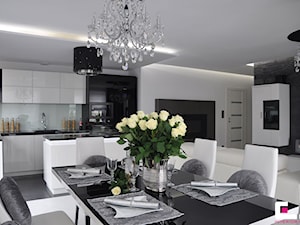 Mieszkanie Białołęka, Warszawa - Średnia biała szara jadalnia w salonie, styl glamour - zdjęcie od CUBE Interior Design