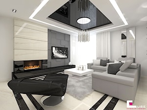 Projekt wnętrz domu - Duży szary salon, styl nowoczesny - zdjęcie od CUBE Interior Design