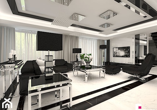 Projekt wnętrz domu w Chojnowie - Średni biały salon, styl glamour - zdjęcie od CUBE Interior Design