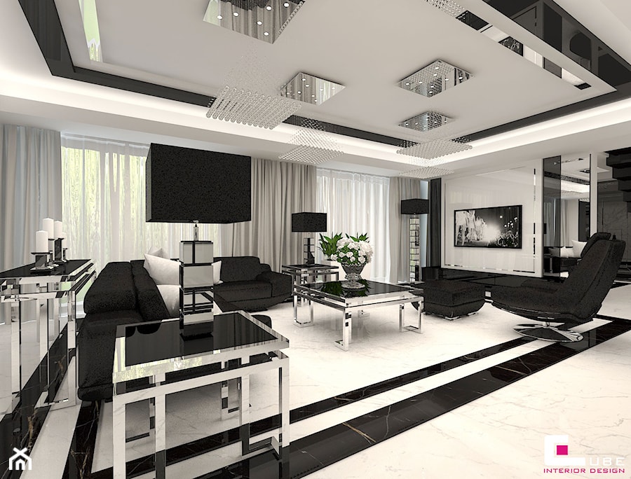 Projekt wnętrz domu w Chojnowie - Średni biały salon, styl glamour - zdjęcie od CUBE Interior Design