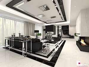 Projekt wnętrz domu w Chojnowie - Duży biały salon, styl glamour - zdjęcie od CUBE Interior Design
