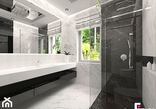 Projekt wnętrz domu w Wołominie - Średnia łazienka z oknem, styl glamour - zdjęcie od CUBE Interior Design