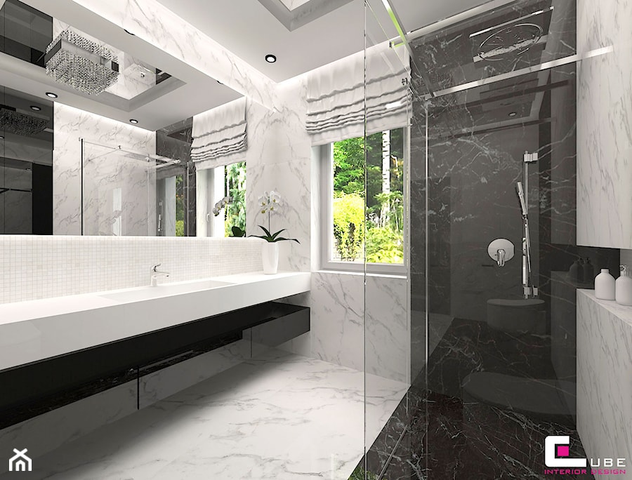 Projekt wnętrz domu w Wołominie - Średnia łazienka z oknem, styl glamour - zdjęcie od CUBE Interior Design
