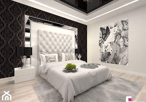 DOM POD LEGNICĄ - Średnia biała czarna sypialnia, styl glamour - zdjęcie od CUBE Interior Design