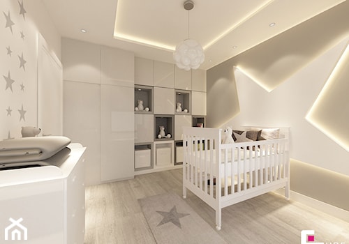 Dom na Zaciszu - Średni biały szary pokój dziecka dla niemowlaka dla chłopca dla dziewczynki, styl nowoczesny - zdjęcie od CUBE Interior Design