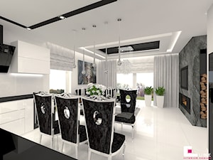 DOM POD LEGNICĄ - Duża otwarta z salonem biała z zabudowaną lodówką kuchnia w kształcie litery l z oknem, styl glamour - zdjęcie od CUBE Interior Design