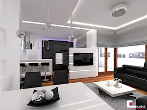 Apartament w Warszawie - Średnia otwarta z salonem biała z zabudowaną lodówką kuchnia w kształcie litery g z oknem, styl nowoczesny - zdjęcie od CUBE Interior Design