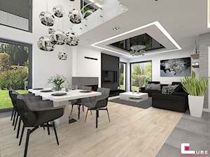 DOM W KOBYŁCE - Duża biała szara jadalnia w salonie, styl nowoczesny - zdjęcie od CUBE Interior Design