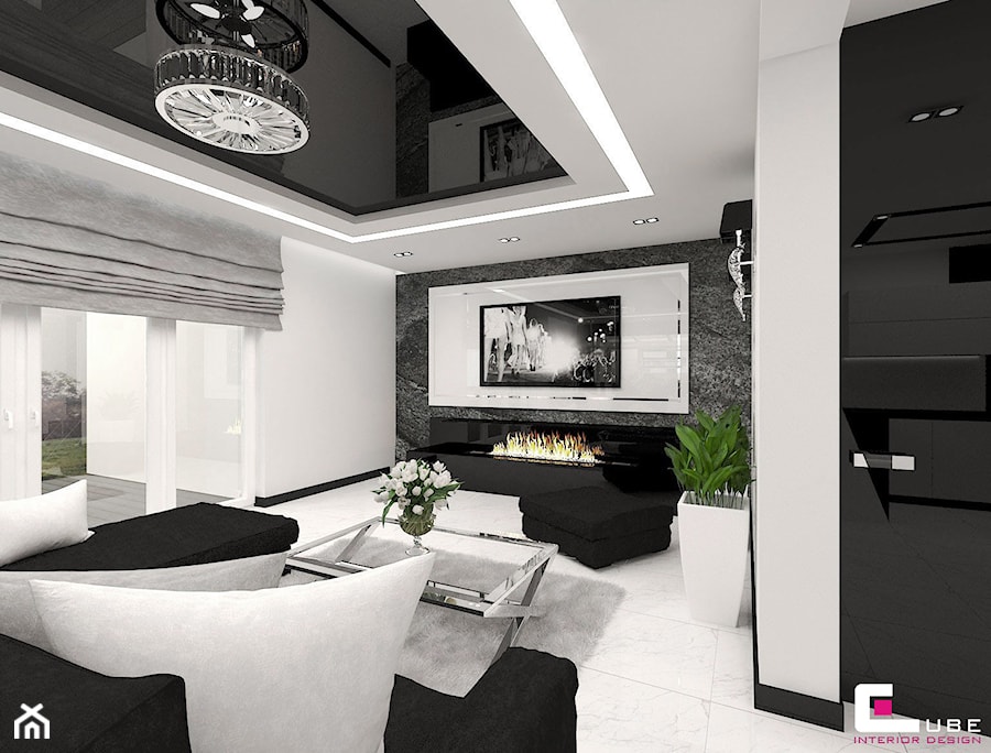 Dom w Elblągu - Średni biały szary salon, styl glamour - zdjęcie od CUBE Interior Design