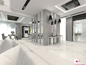 Projekt wnętrz domu w Wołominie - Średni biały z marmurem na podłodze hol / przedpokój, styl glamour - zdjęcie od CUBE Interior Design