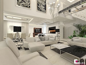 Dom pod Zambrowem - Duży biały salon z jadalnią, styl nowoczesny - zdjęcie od CUBE Interior Design
